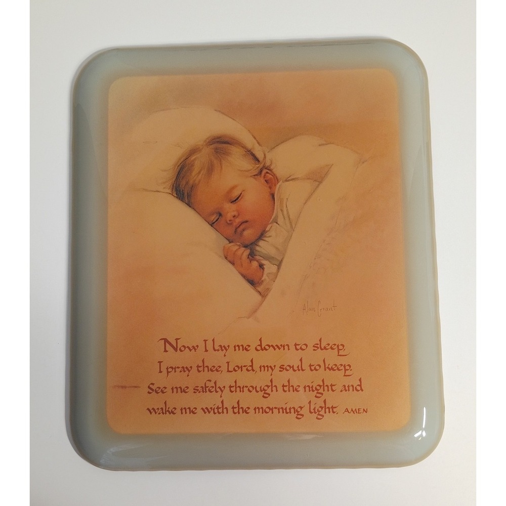 Vtg Resin Plaque - Sleeping Baby -‎ Bedtime Prayer - Alan Grant 1980s - 12"x 10"